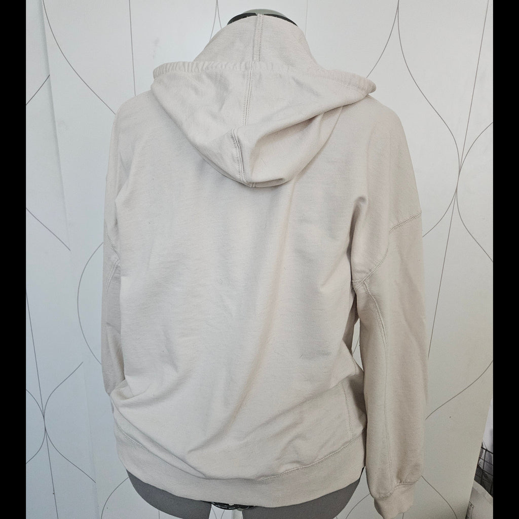 Back of beige hoodie
