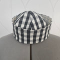 Front of black and white gingham sailor hat on a dress form