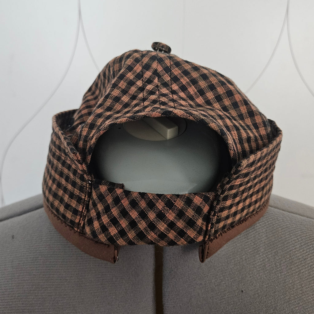 Back view of Brown and Black gingham brimless cap