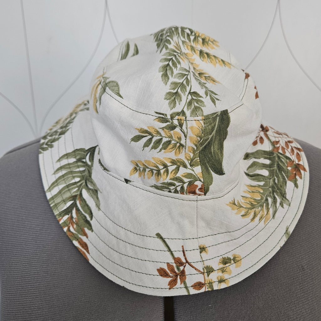 Front view of plant print bucket hat