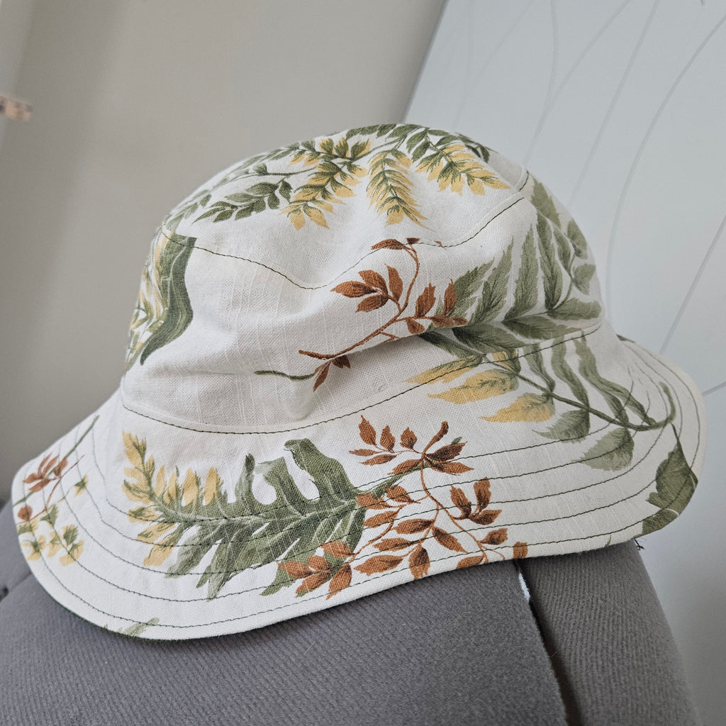 Side view of plant print bucket hat