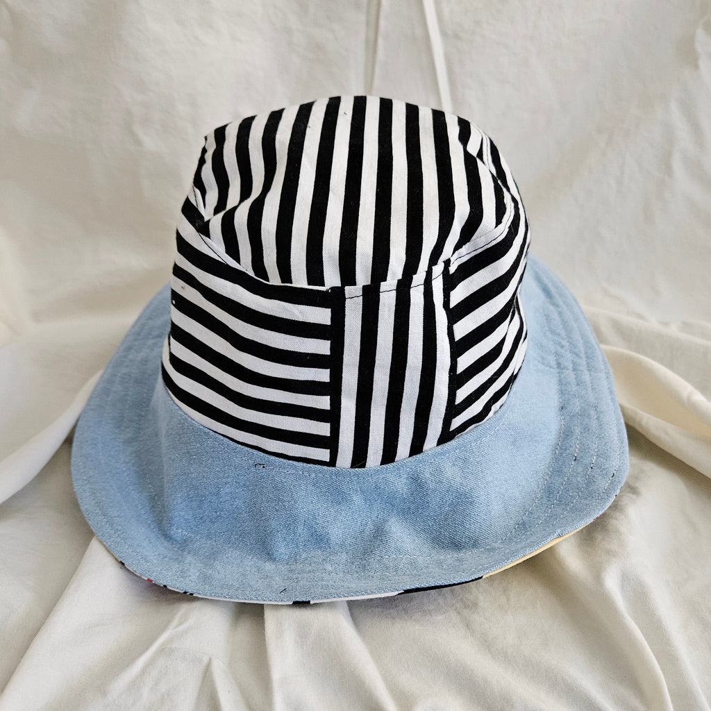 Front view of a striped bucket hat